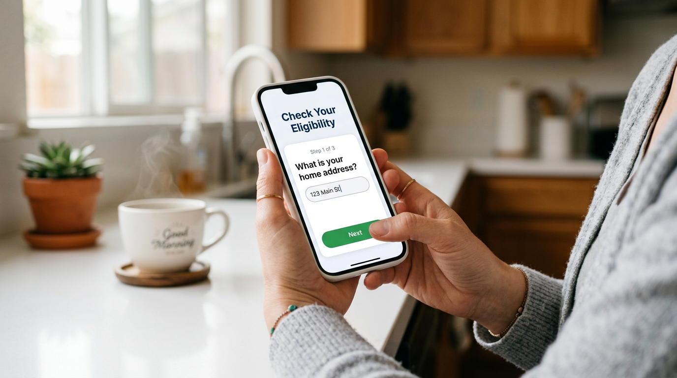 Homeowner checking eligibility on their phone